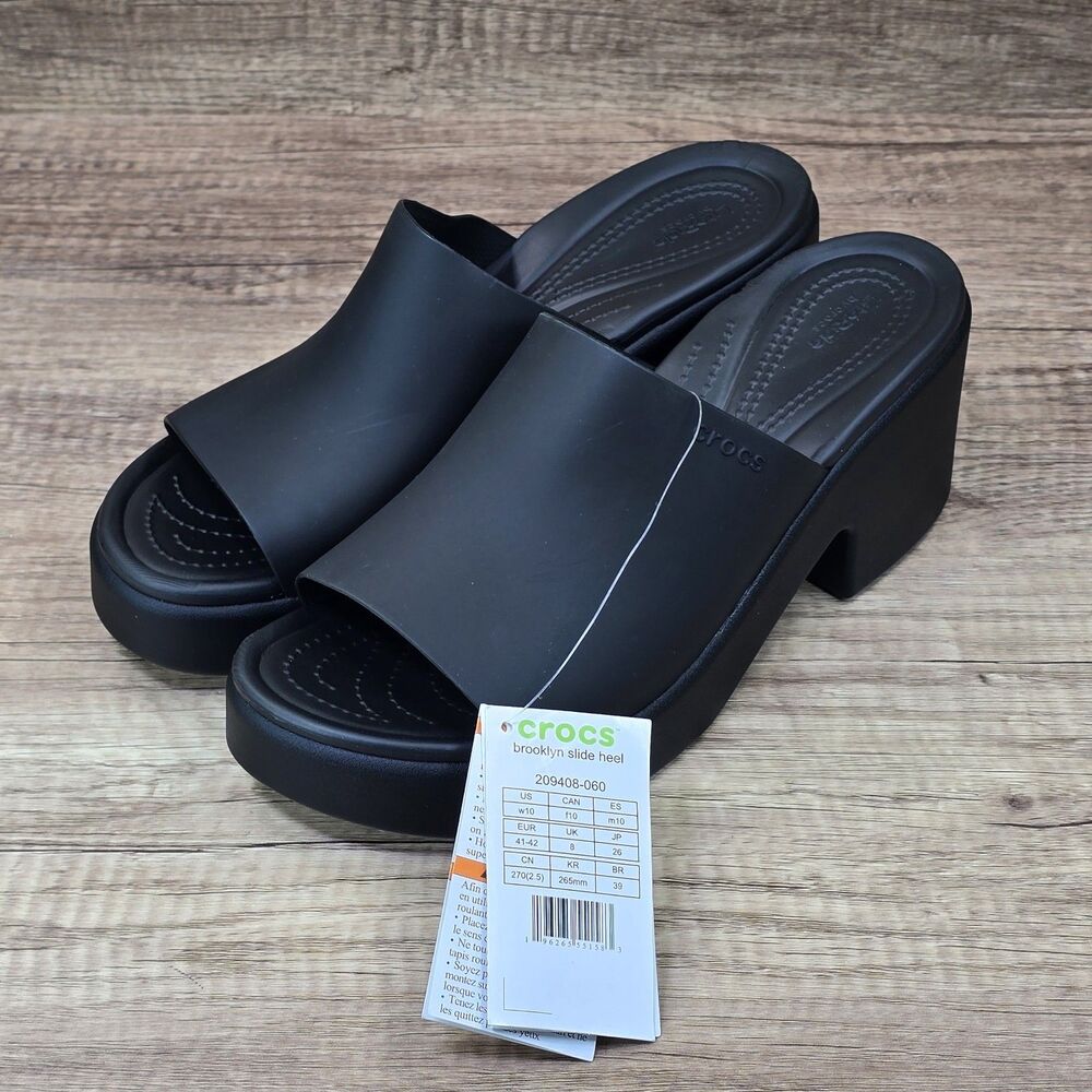 Crocs Brooklyn Slide Heel Women's Size 10 Black Platform Shoes NEW - Picture 7 of 9